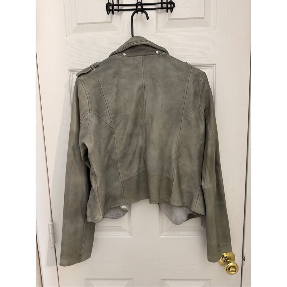 jkt Jackett NYC 100% Genuine Leather Moto Jacket Size Medium Green Zippers - Picture 5 of 8